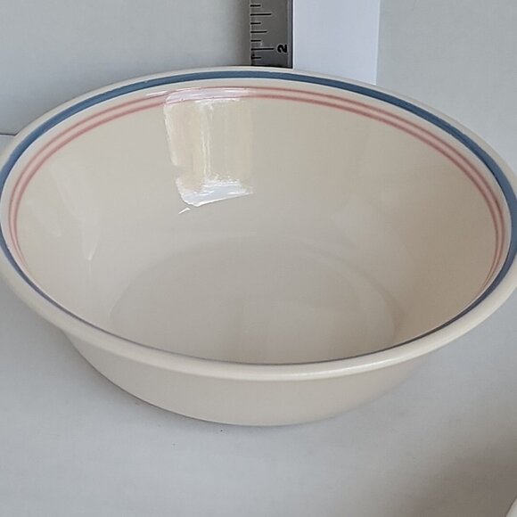 Corelle Colonial Blue Bowls 6.25" set of 2 double pink stripes USA vintage 1980s - Picture 8 of 9
